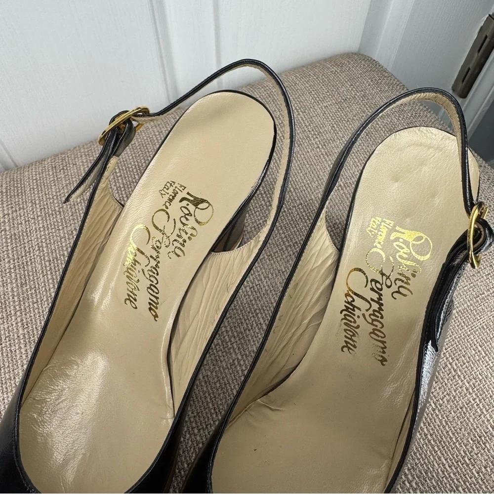 Salvatore Ferragamo Rosina Vintage Black Slingback Heels size 6.5